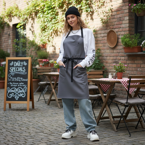 Grembiule in cotone senza maniche di alta qualità, riutilizzabile, in tessuto grafite, per cucina, feste, matrimoni, pittura, per ristoranti e attività alimentari - Product Image 3