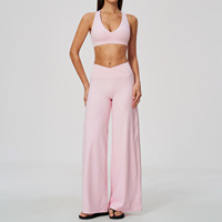 Nouvel Arrivage Ensemble de Yoga Halter pour Femme, Soutien-gorge de Sport et Pantalon Évasé Taille Croisée Effet Push-up Respirant pour l'Entraînement et les Activités Sportives