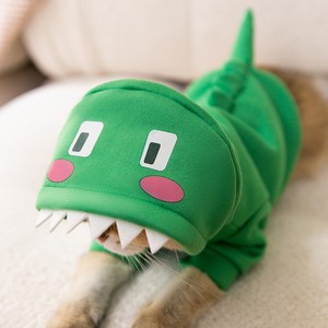 Costume de dinosaure vert pour animaux de compagnie, sweat à capuche mignon pour chats et chiens, tenue de transformation en polaire chaude à motif de dessin animé - Product Image 4