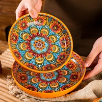 Ensemble de bols et d'assiettes en céramique bohème, jetables, pour la maison, pour le riz, les nouilles, la soupe, avec poignée, double oreille, collection de bols de haute valeur