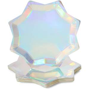 ¡Placas de fiesta holográficas modernas en forma de Octágono, diseño de Venta caliente en 3 tamaños! Para vajilla y decoraciones - Product Image 2