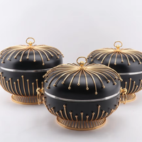 Trio de chauffe-plats de luxe pour buffet de mariage 3.5L 4.5L 5.5L avec couvercles en forme de cage à oiseaux dorée, équipement sophistiqué pour événements de mariage