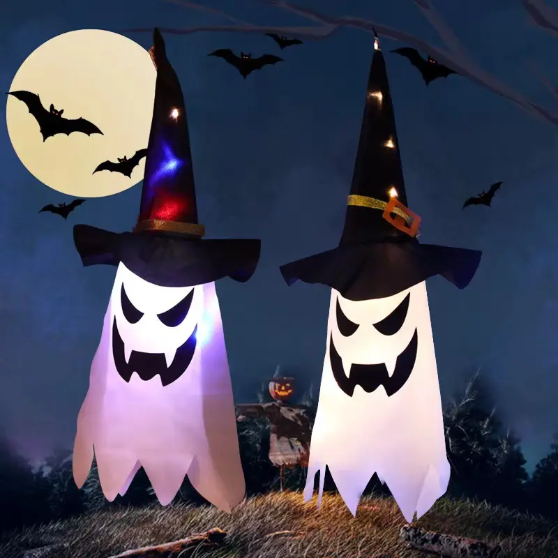 LED Halloween Dekoration Blinklicht Gypsophila Ghost Festival Dress Up Glühender Zauberer Ghost Hat Lampe Dekor Hängende Laterne