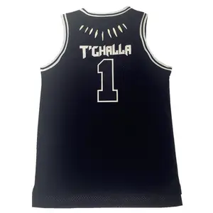 男子黑色 #1黑豹Wakanda T'Challa复古电影篮球球衣篮球制服球衣