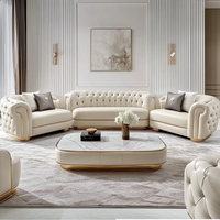 Ensemble de canapés modernes européens convertibles en forme de lune incurvée, style italien, écologiques, en tissu velours blanc pour villa