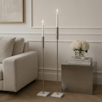 Ensemble de porte-bougies modernes en acier inoxydable avec base en marbre, grand support décoratif pour bougies pour la décoration intérieure