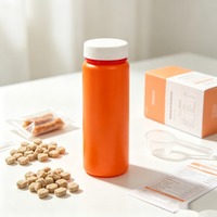 Flacon cylindrique en plastique HDPE opaque orange de 250 CC pour capsules, comprimés, aliments pour animaux, poudre vétérinaire, emballage