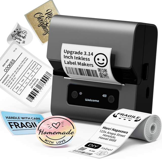 Portable Label Printing Machine Thermal Label Printer Mini Barcode Label Maker for Home/office/traveling/business