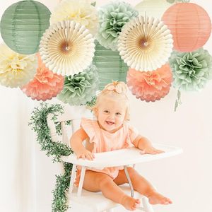 Éventail en papier en forme d'étoile EAST TERN, réutilisable, pour décoration de fête, mariage, douche nuptiale, décoration pour adultes, couleur pêche sauge - Product Image 5