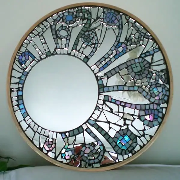 Norhs rustic design circle broken mirror pieces crafts crackle miroir decorative silver mosaic mirror for living room wall