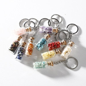 Wholesale New Style Crystal Gravel Drift Bottle Wishing Bottle Key Ring Natural Stone Green Aventurine Amethyst Key Chain