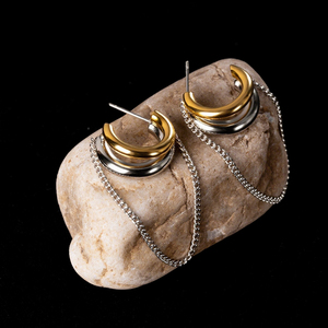 Modern Minimalist <strong>Chain</strong> Two Tone Earrings 18K Gold Silver Plated Mixed <strong>Stainless</strong> <strong>Steel</strong> Tassel Earring - Product Image 3