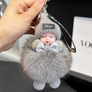 Llavero Colgante de Peluche con Muñeca Durmiente de Piel de Zorro Auténtica, Bonito Colgante para Bolso, Regalo de Muñeca de Peluche - Product Image 2