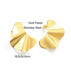 Wholesale Custom Minimalist Stainless Steel <b>Earrings</b> 18K Gold Plated Women Irregular Glossy Bump Fan Shape <b>Stud</b> <b>Earrings</b> - Product Image 3