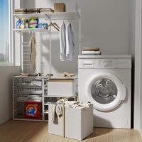 Panier à linge pliable en tissu Oxford avec cadre en bambou, 65L, avec poignées confortables pour le rangement des vêtements et des jouets