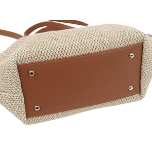 Luxe grande plage d'été personnalisé personnalisé PU cuir garniture Crochet raphia <span class=keywords><strong>paille</strong></span> sac fourre-tout sacs à main fabricants pour les femmes - Product Image 5