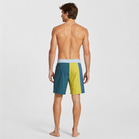 Shorts de bain pour hommes personnalisés avec étiquettes imprimées, design recyclé, coupe ample, taille fixe, fermeture à lacets, doublure en maille, poche zippée