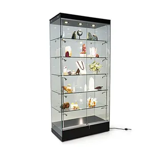 Keway factory frameless full vision showcase cabinet with led lights jewelry shop glass display showcase