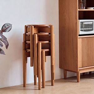 Solid Wood Cherry Wood Stackable Round <b>Stool</b> Nordic Minimalist Style Home Use Dressing <b>Stool</b> - Product Image 1
