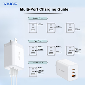 Chargeur rapide GaN Tech 65W à vente rapide avec 2 ports USB-C et 1 port USB-A, prise US, pour <span class=keywords><strong>iPhone</strong></span> et Samsung - Product Image 4