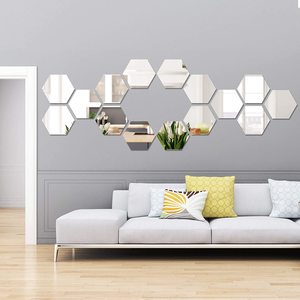 Acrylique DIY Mur Miroir Feuille Auto-Adhésif Laser Cut Hexagones Stickers Muraux pour <span class=keywords><strong>la</strong></span> Décoration Intérieure - Product Image 3