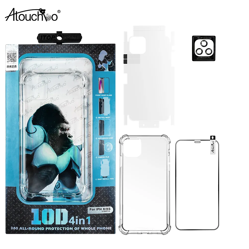 Atouchbo 4 in 1 Shockproof Transparent TPU PC Case Phone Mobile Back Armor Cover for iPhone 7 8 X XS Max 11 Pro