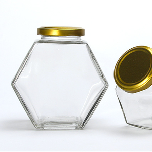 hot selling glass honey jar hexagonal glass jar with metal lid