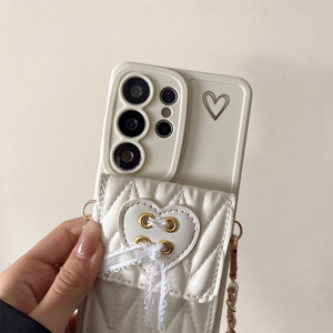 Étui portefeuille <span class=keywords><strong>de</strong></span> luxe en cuir texturé avec imprimé cœur <span class=keywords><strong>Kawaii</strong></span> et nœud, pour <span class=keywords><strong>Samsung</strong></span> Galaxy S26 Ultra S25 S24 A56, avec sangle chaîne bandoulière - Product Image 4