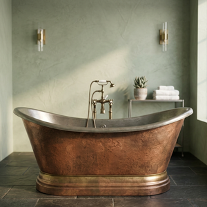 Baignoire autoportante en cuivre ovale sur pieds, baignoire artisanale en métal pour la maison et les hôtels - Product Image 1