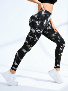 Leggings Yoga a Vita Alta Stampati, Lunghezza Intera, con Arricciatura Effetto Push-Up, Elasticizzati in Quattro Direzioni, in Spandex e Poliestere - Product Image 6