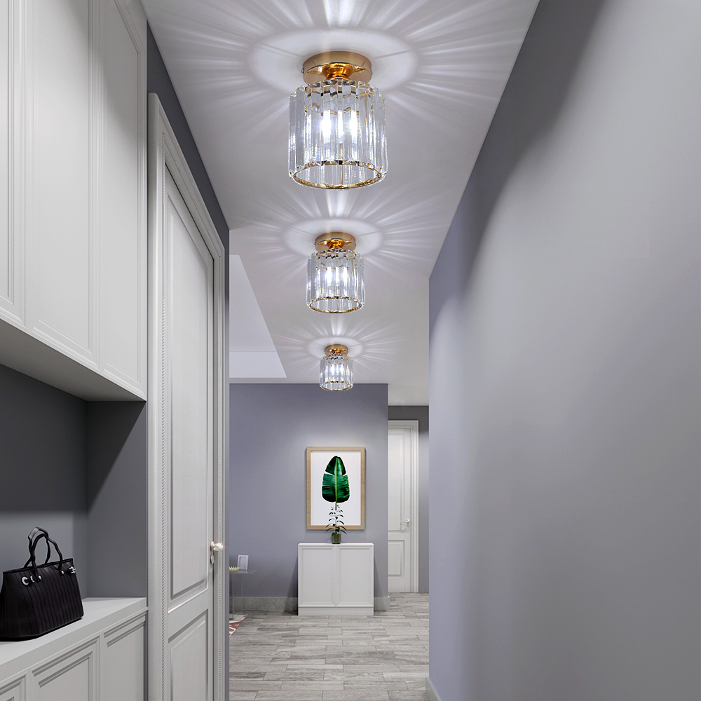 Indoor Passageway Aisle Golden Modern Crystal Ceiling Light with E27 Socket Max 40W CE Certified Hallway Illumination