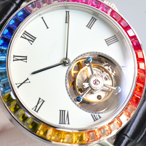 Montre de luxe élégante pour homme, hommage au design emblématique, verre saphir, lunette sertie de pierres précieuses colorées, tourbillon, montre mécanique - Product Image 5