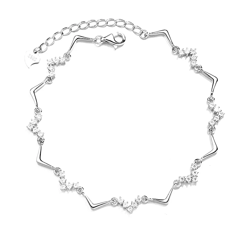 S925 sterling silver V-shaped wavy diamond fashion bracelet