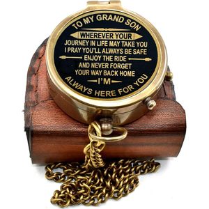Boussole en laiton ALFA NAUTICAL avec message gravé, vintage, 2 pouces, portable avec chaîne, pour petit-fils, randonnée, usage extérieur - Product Image 1