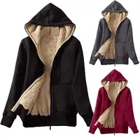 Manteau à capuche en peluche pour femme, pull à capuche uni avec fermeture éclair, populaire en hiver