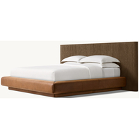 Tête de lit extensible RH Oak avec revêtement en cuir, design moderne, mobilier de chambre de haute qualité, lit en bois extensible