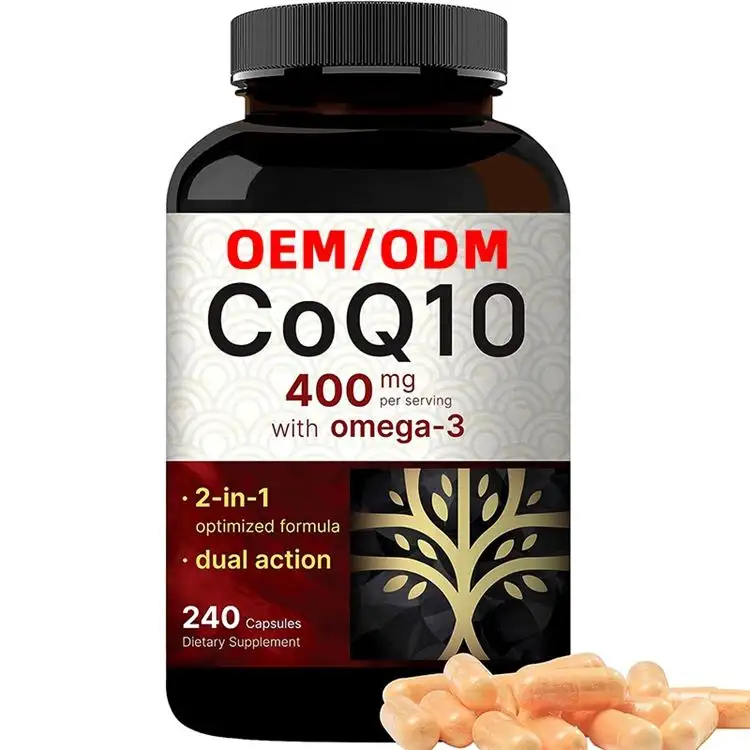 อาหารเสริมโคเอนไซม์ Q10 CoQ10 ubiquinone 400มก. พร้อม Omega3สุขภาพหัวใจ Coq 10แคปซูล