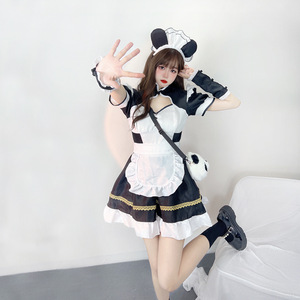 Black White Maid <b>Costume</b> Cute <b>Panda</b> Cosplay Dress Lolita Style With Apron And Hat For Anime Role Play Women Spring 2025 - Product Image 2