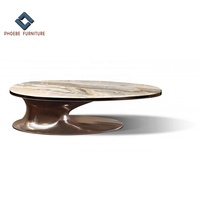 Table basse ovale en marbre avec base en cuivre, meuble de luxe central, table spéciale