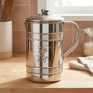 Carafe à eau en acier inoxydable avec couvercle, design floral classique, distributeur de boissons réutilisable - Product Image 1