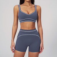 Conjunto de Yoga de Dos Piezas para Mujer, Sin Costuras, Color Durazno, Pantalones Cortos de Yoga de Cintura Alta Elástica, Traje para Correr, Deportes y Fitness