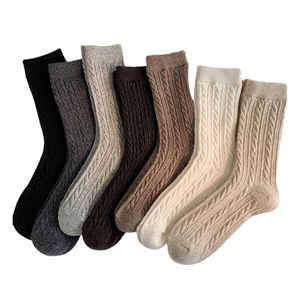Calcetines de lana merino para mujer, calcetines MEDIOS DE Cachemira cálidos y gruesos para otoño e invierno, calcetines apilados de Color sólido de estilo japonés a la moda - Product Image 5