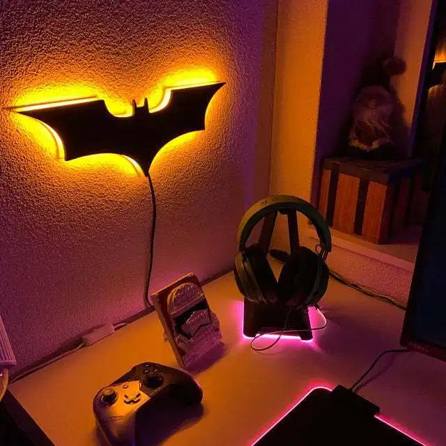 7 Color Mirror USB 3D Bat Remote Control LED Night Light Home Decoration Atmosphere Projection Lamp Wall Lamp Children's Gift