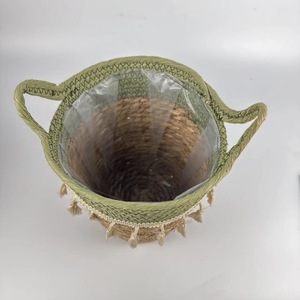 Handmade Straw Woven <b>Basket</b> With Tassels Round <b>Storage</b> <b>Basket</b> For Plants And Decor Small Size - Product Image 2