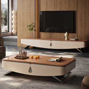 JINS-Meuble de télévision en marbre de luxe, couleur naturelle, table basse en marbre avec pieds en métal - Product Image 2