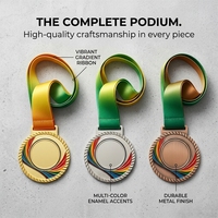 Médaille en métal personnalisée avec logo sur mesure et ruban imprimé, options de placage multiples pour récompenses et souvenirs d'événements sportifs