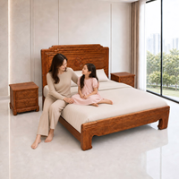 Cadre de lit double en chêne massif de style chinois moderne, durable, avec tête de lit sculptée pour la maison, l'hôtel, la villa, la chambre à coucher