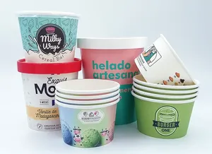 Logo personnalisé 6oz Double paroi crème glacée papier gobelets/bols couvercles mini conteneur à dessert ensemble crème glacée estampage impression - Product Image 2