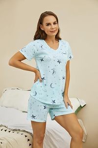 Pigiama in Cotone Personalizzato per Donna, Set con Scollo a V e Maniche Corte, Stampa Luna e Stelle, Morbido Abbigliamento da Notte in 2 Pezzi per l'Estate - Product Image 2