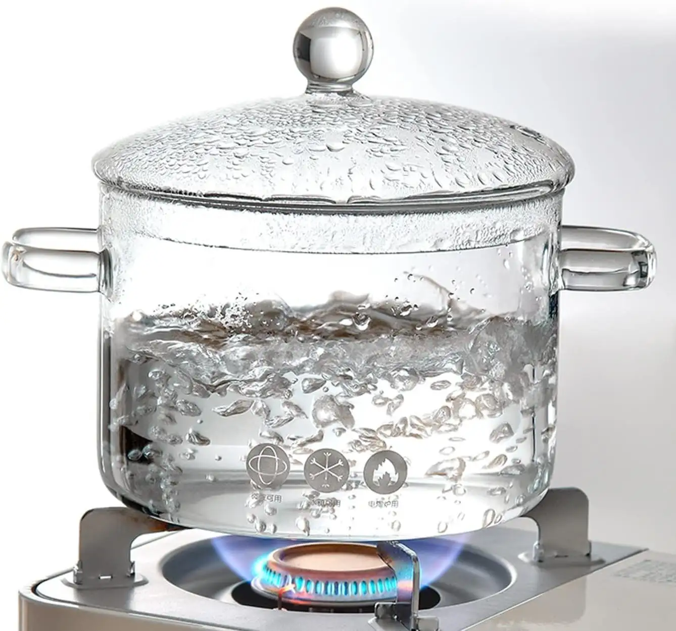 1.3L/ 1.5L /2L ODM OEM chịu nhiệt cao Borosilicate thủy tinh trong suốt nấu ăn nồi cho nhà bếp